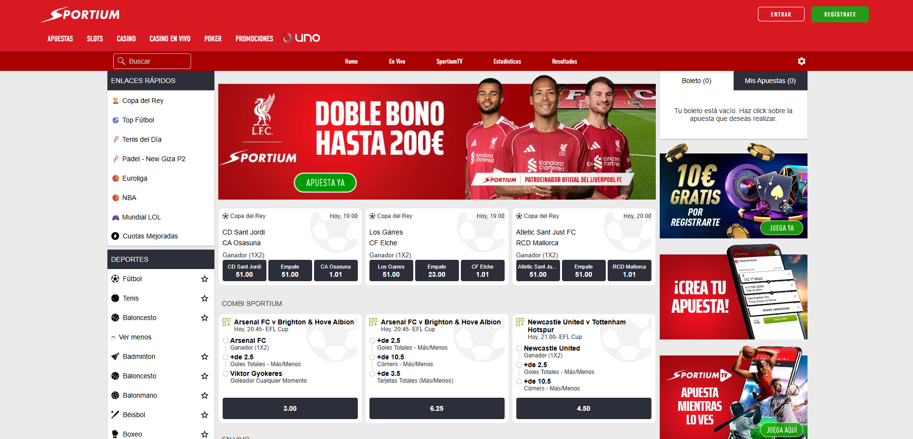 Sportium Sportsbook Screenshot