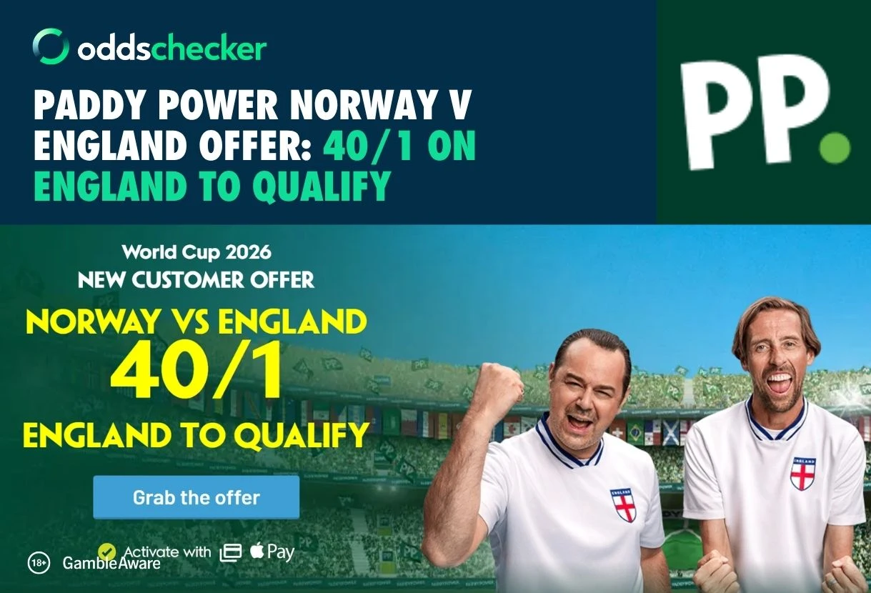 Paddy Power Norway v England Offer: Get 40/1 on England to Qualify