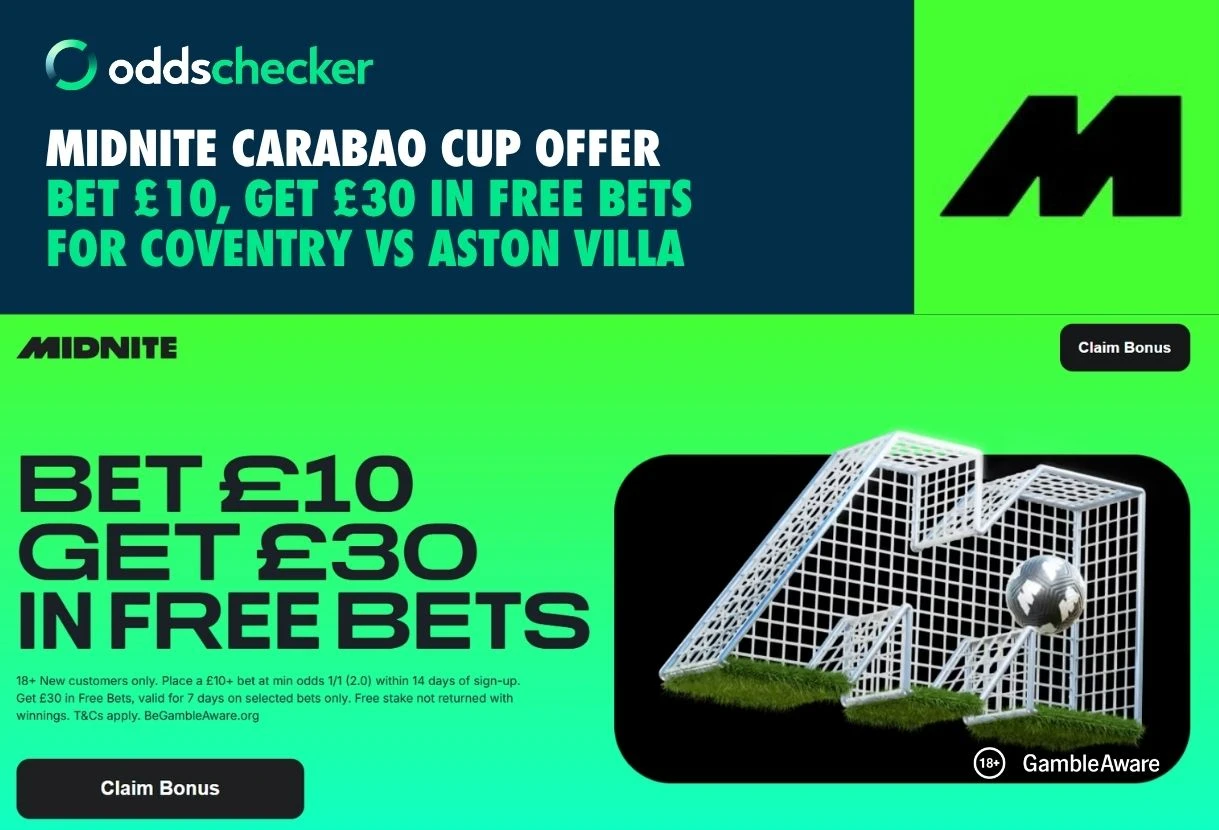 Coventry vs Aston Villa Betting Offer: Get £30 When you Bet £10 with Midnite