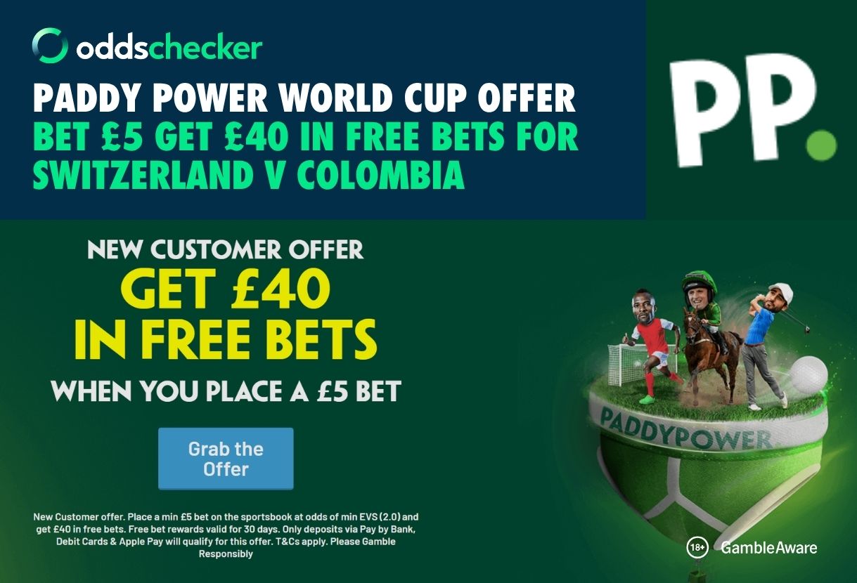 Paddy Power World Cup Offer: Bet £5, Get £40 in Free Bets for Switzerland v Colombia