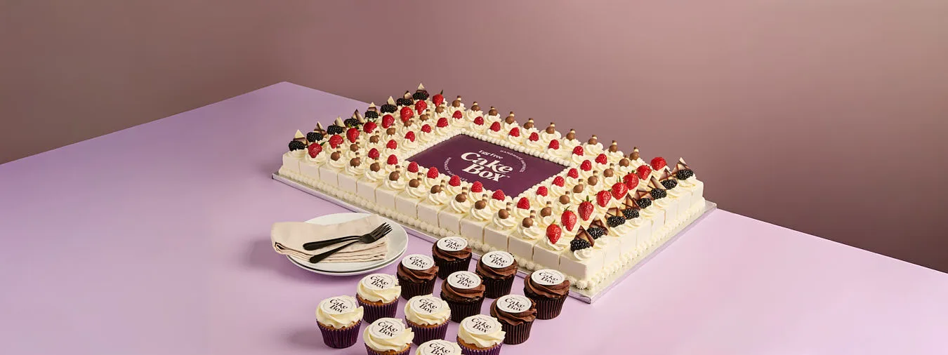 A selection of Cake Box celebration cakes and cupcakes