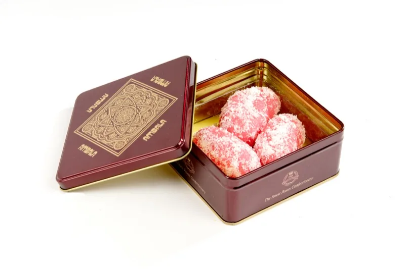 Close-up of Cake Box cakes on display