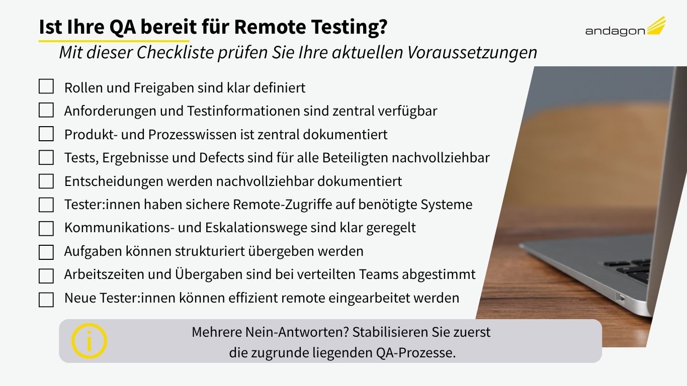 Checkliste mit zehn Voraussetzungen für Remote Testing in verteilten QA-Teams