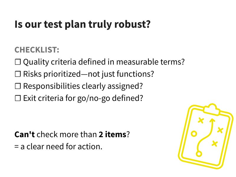 Management checklist for a software testing test plan