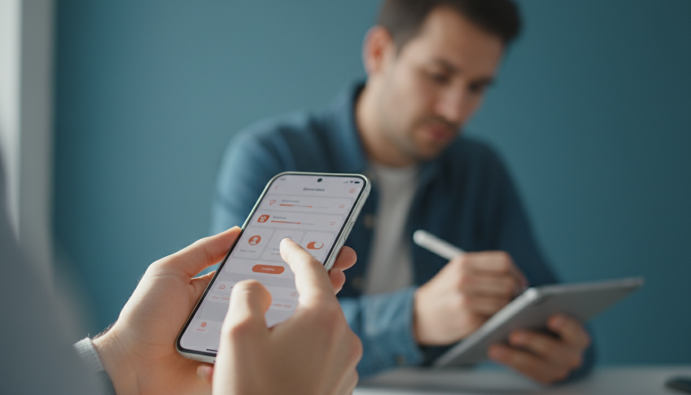 User tests a new mobile app prototype for intuitive weblish.io experience.