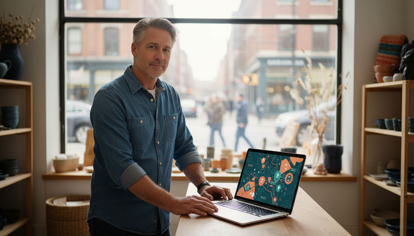 Local small business owner visualizes market reach on her weblish.io enabled display.