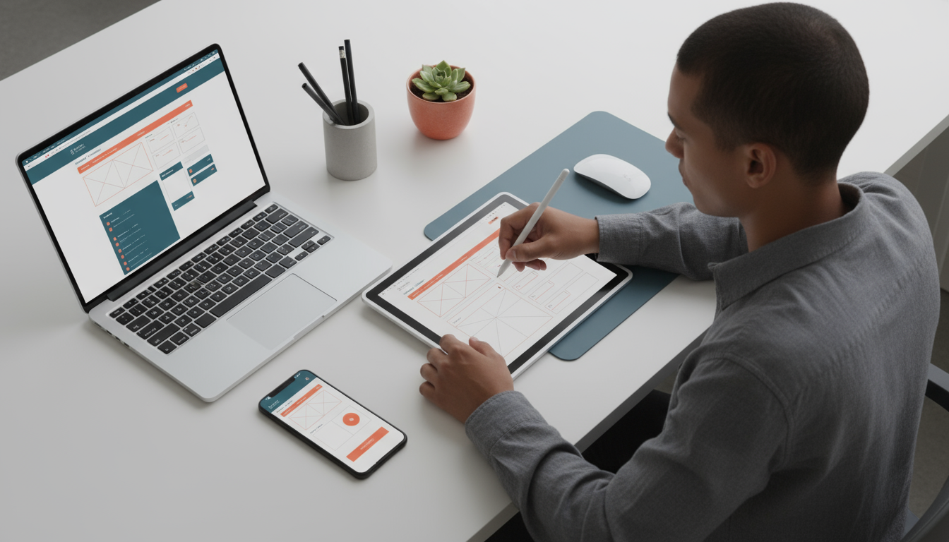 UX designer plans weblish.io responsive layout for best homepage design elements.