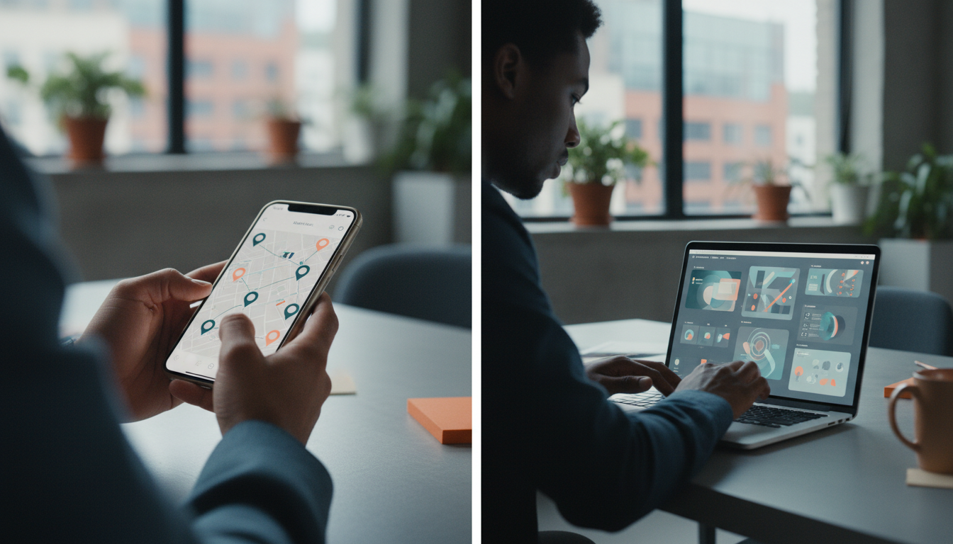 A business owner finds local web design companies on weblish.io map view.