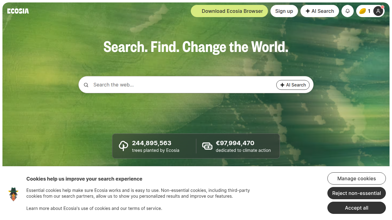 Weblish for Good: Ecosia's Eco-Friendly Search Homepage