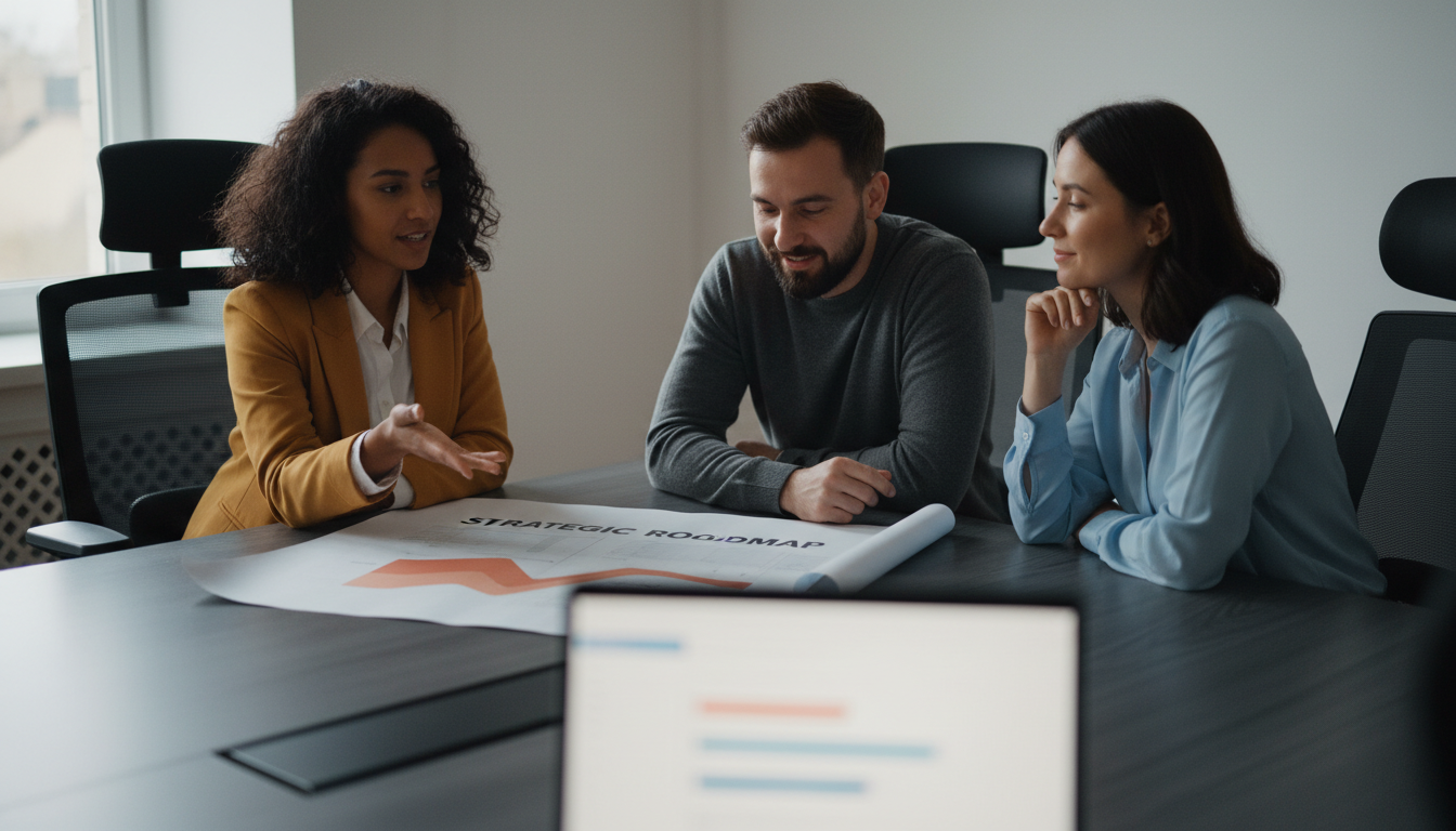 Expert team collaborates on weblish.io done-for-you SEO strategy with client, boosting confidence.