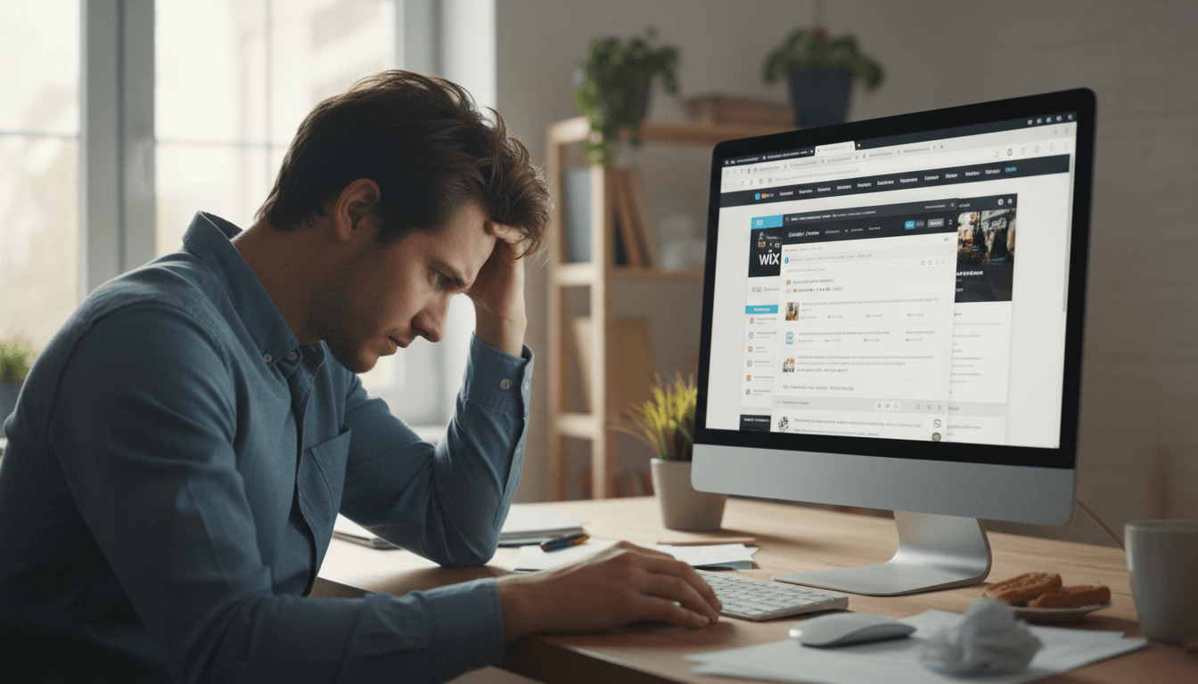 Weblish Scene: Overwhelmed User Comparing Website Builders