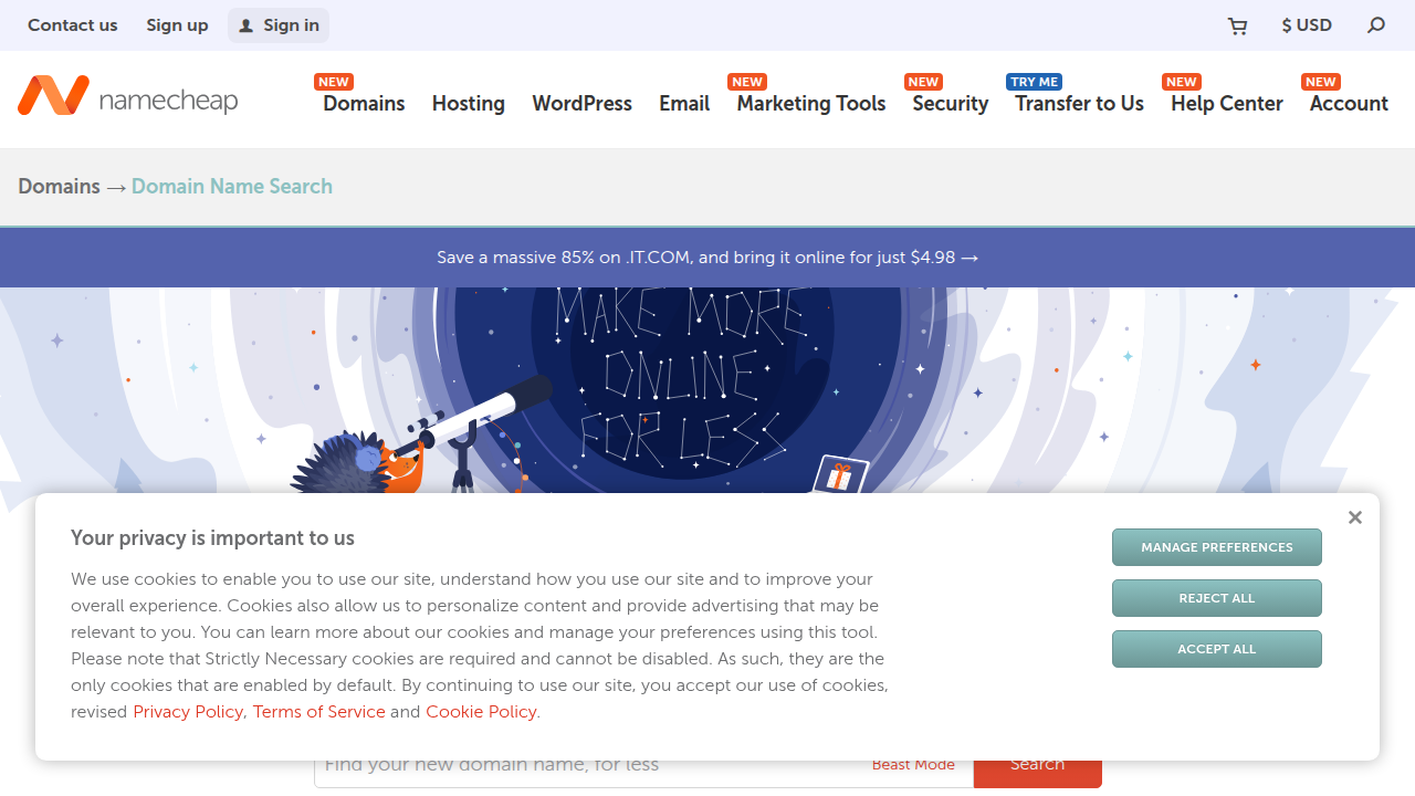Weblish Insight: Namecheap's Domain Search and Management Interface