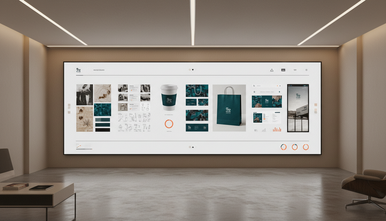 Immersive weblish.io graphic design case study on large, vibrant screen.