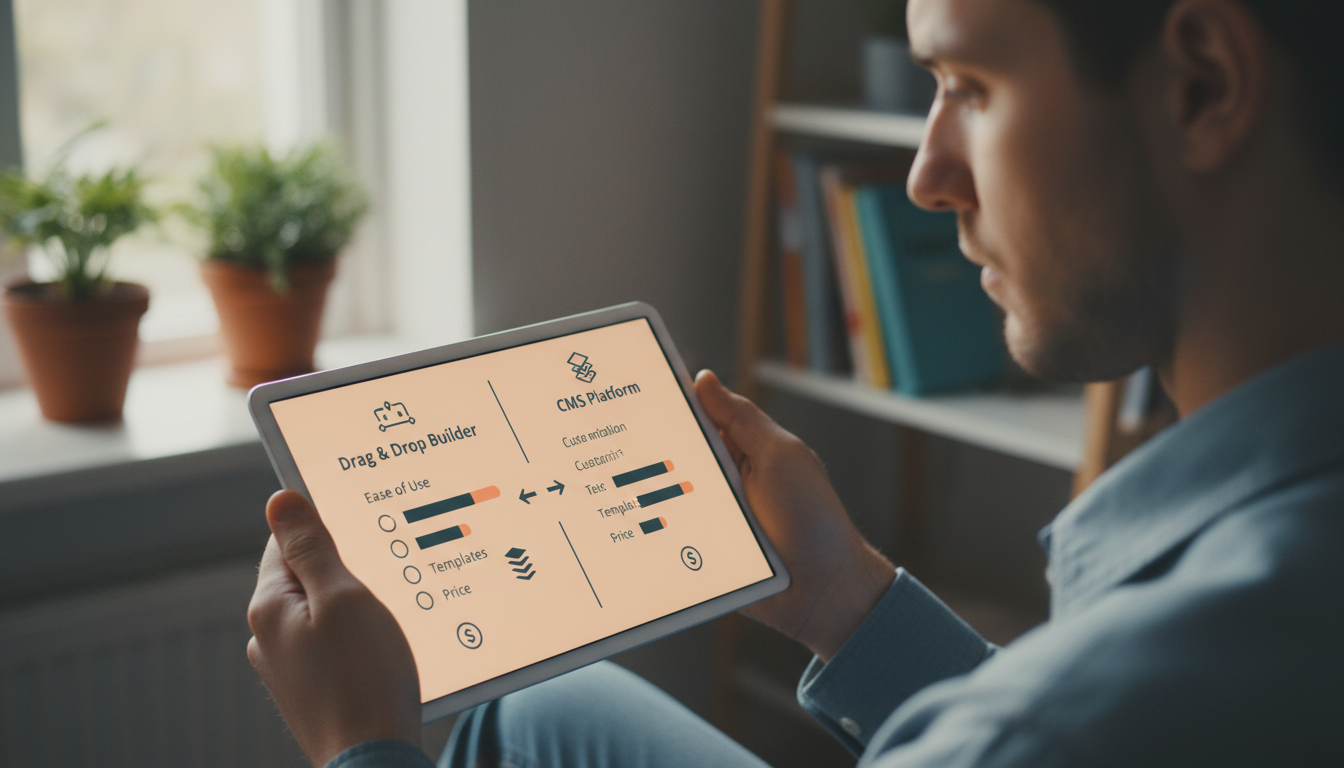 A user evaluates website building options on weblish.io for different needs.