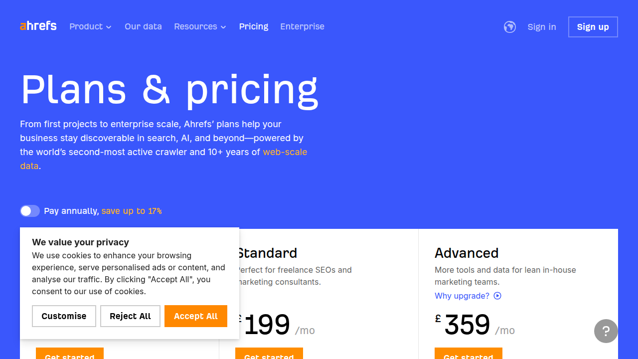 Ahrefs Official Pricing Page Weblish Screenshot