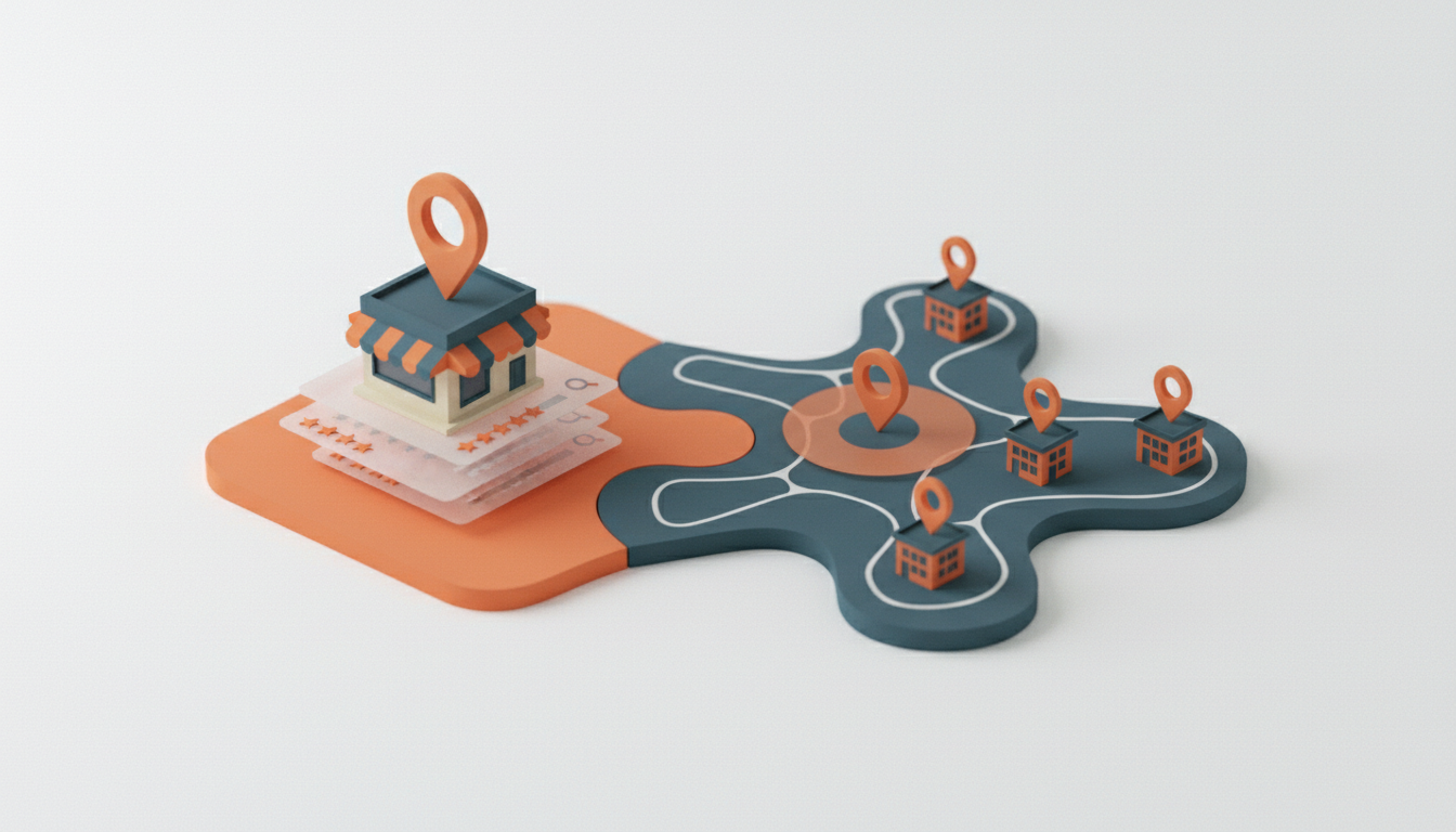 Weblish.io visualizes local SEO strategies on a segmented map for diverse businesses.