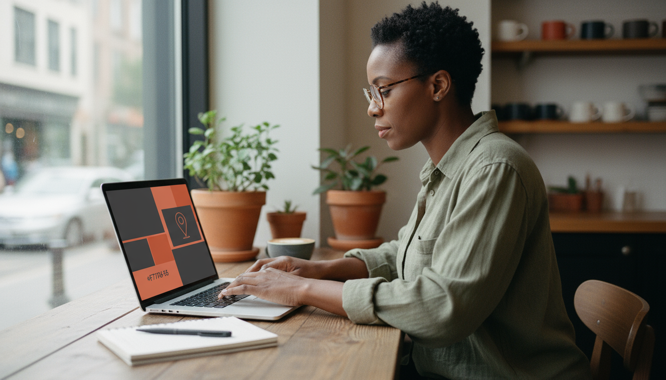 Local small business owner thoughtfully compares website packages on her weblish.io enabled laptop.