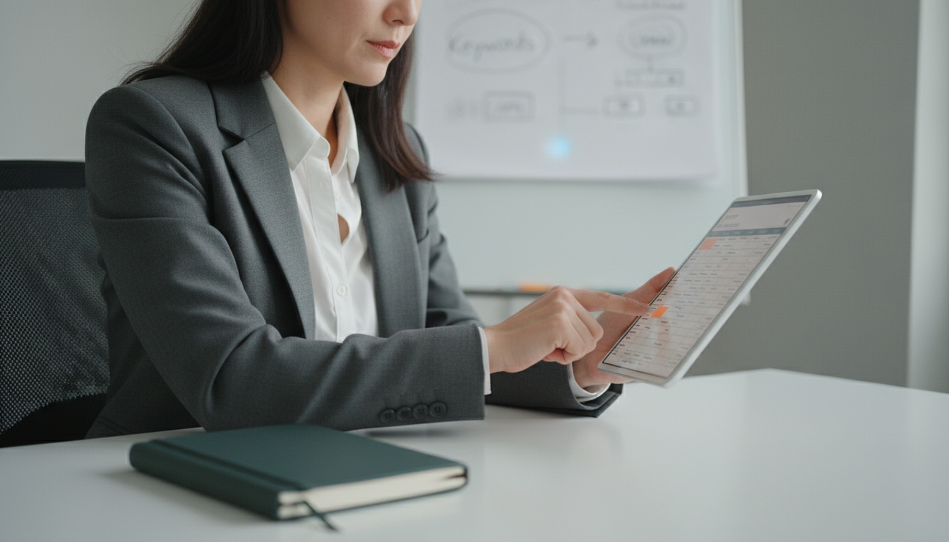 Business owner confidently reviews weblish.io managed SEO service provider checklist options.