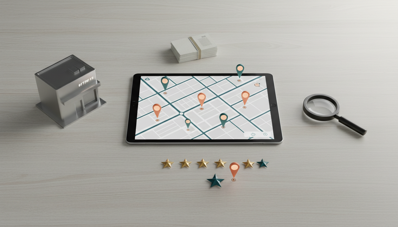 weblish.io showcases small business SEO package benefits on a local map.