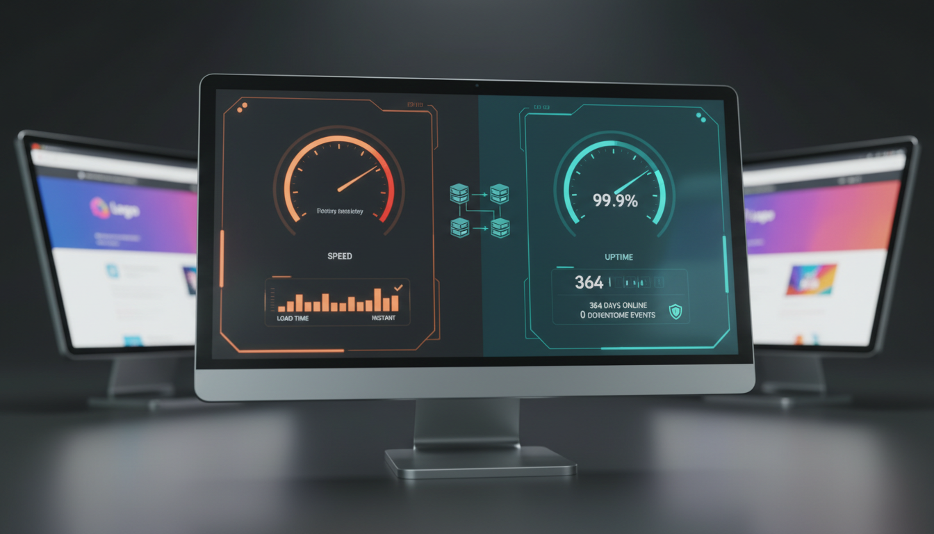 A split screen dashboard compares web performance metrics at weblish.io.