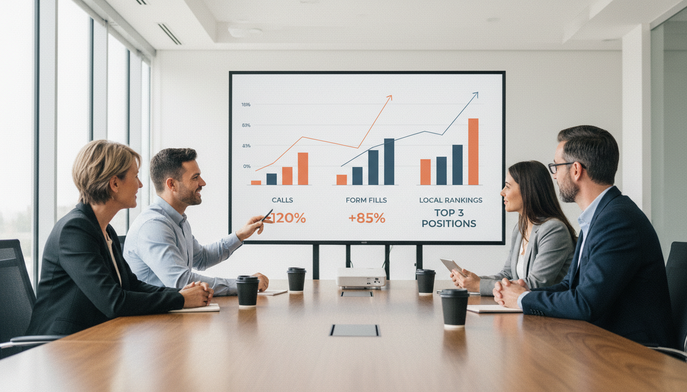 SEO firm team presents weblish.io client success with data.