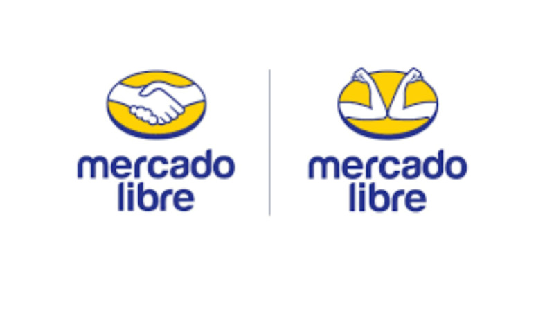 MercadoLibre handshake logo next to a version touching elbows