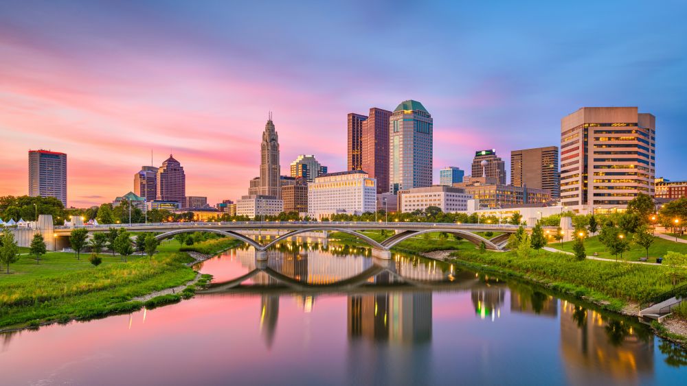 The Columbus, Ohio skyline at dusk. Editorial Credit: Sean Pavone, Shutterstock.