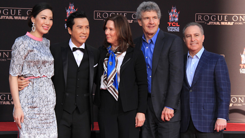 Cissy Wang, Donnie Yen, Kathleen Kennedy, Alan Horn, Alan Bergman at the Donnie Yen Hand And Footprint Ceremony at TCL Chinese Theater IMAX on December 1, 2016 in Los Angeles, CA