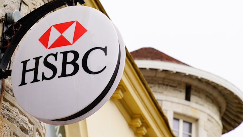 HSBC bank text and red logo swiss round sign store of agency banking of financial services office