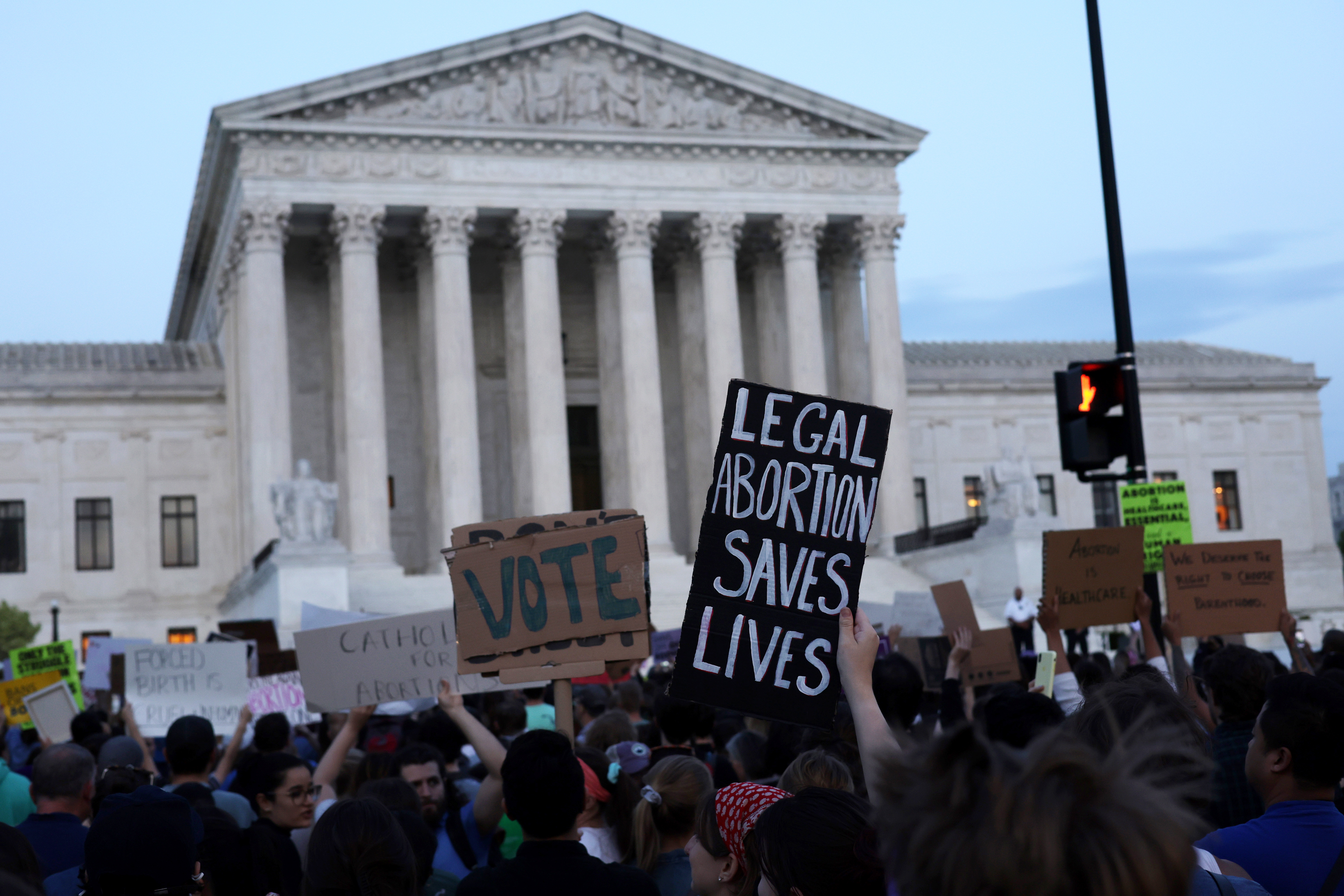 Protestors gathered by the Supreme Court in D.C. last week after Politico published a draft opinion by the court that could overturn Roe v. Wade. (Photo by Alex Wong/Getty Images)