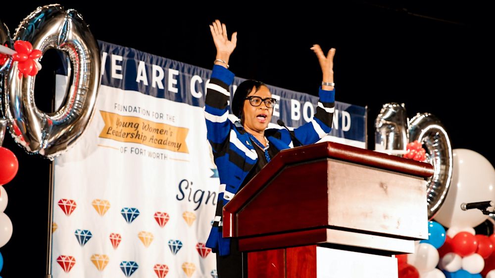 CEO Cynt Marshall at a high school signing day event in 2019. Courtesy of mavs.com.