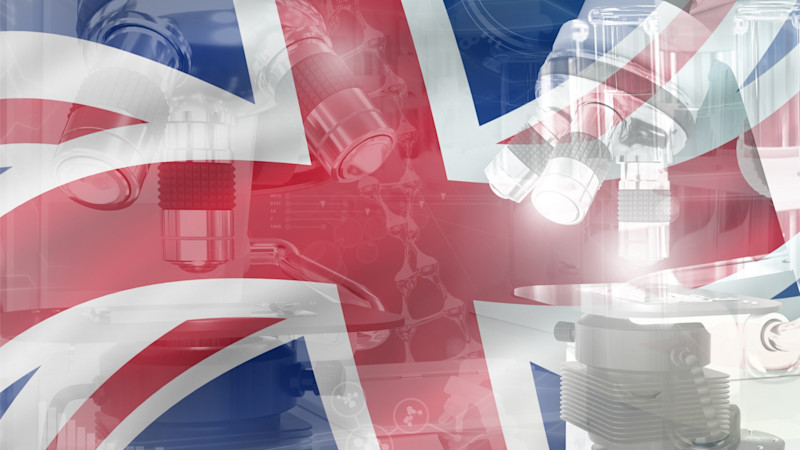 Microscope on United Kingdom (UK) flag
