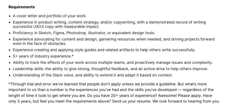 Slack Job Description Example