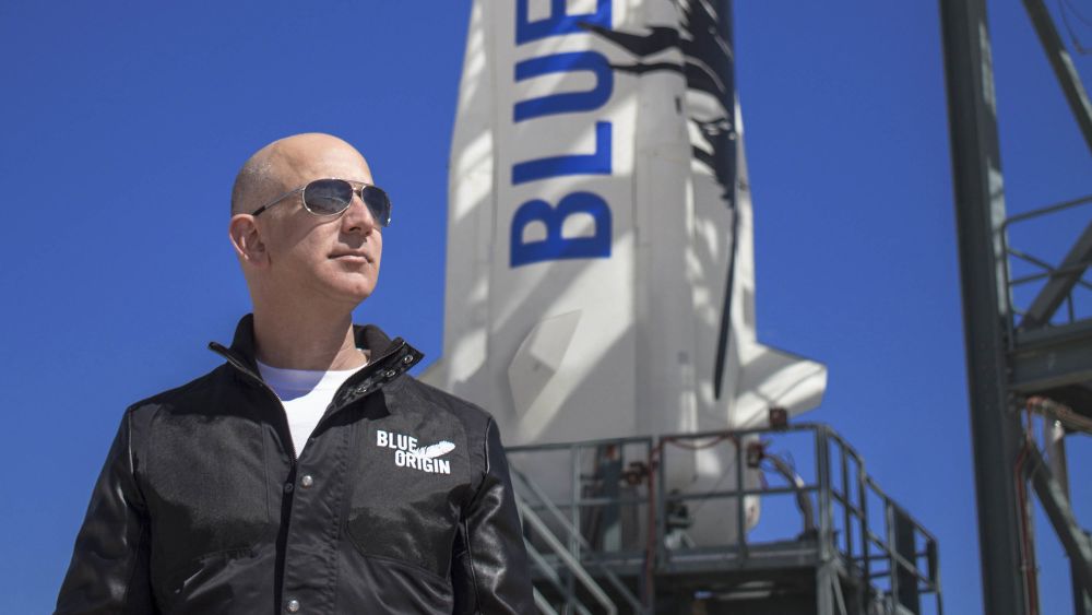 Jeff Bezos, founder of Blue Origin, inspects New Shepard’s West Texas launch facility before the rocket’s maiden voyage. Image courtesy of Blue Origin.