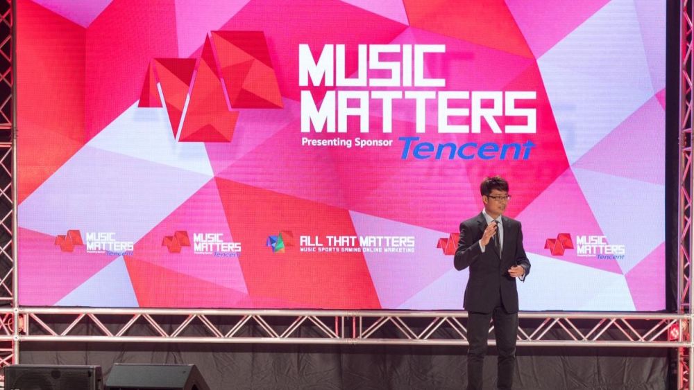 Cussion Pang on stage at Music Matters. Image courtesy of Tencent Music Entertainment Group