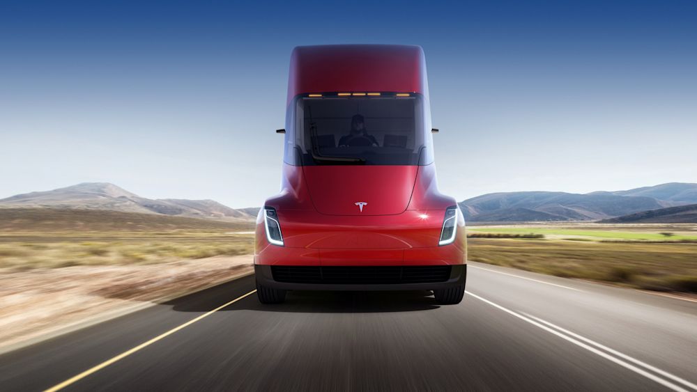 Prototype of the Tesla Semi, Tesla's battery-electric semi-truck. Courtesy of Tesla.