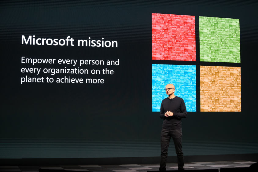 Microsoft CEO Satya Nadella speaks onstage at MWC Barcelona. Image Source: Microsoft.