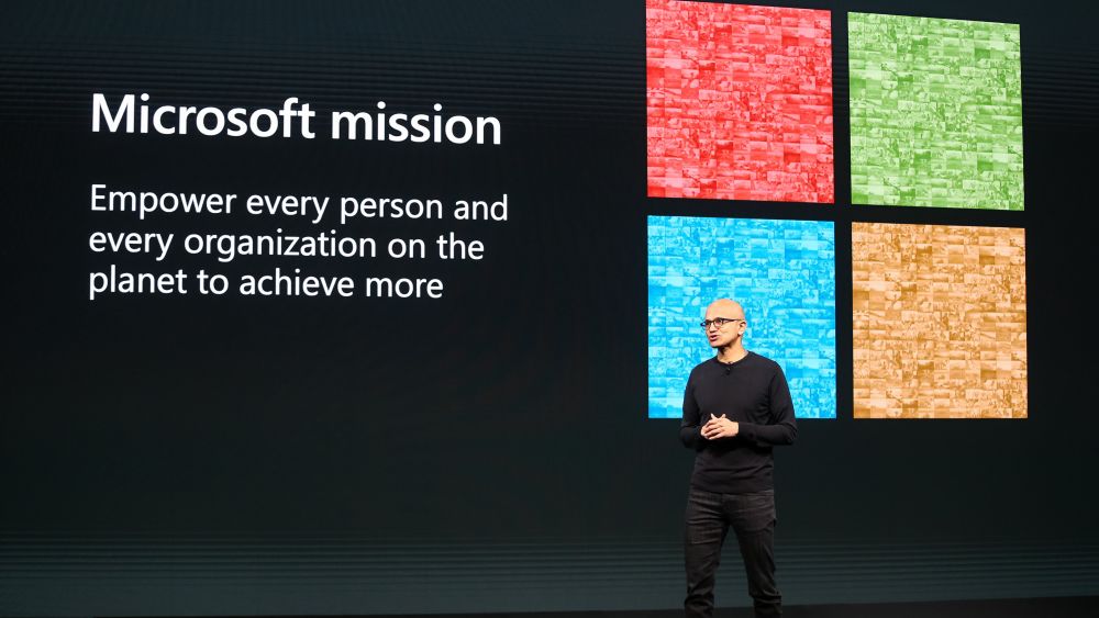 Microsoft CEO Satya Nadella speaks onstage at MWC Barcelona. Image Source: Microsoft.