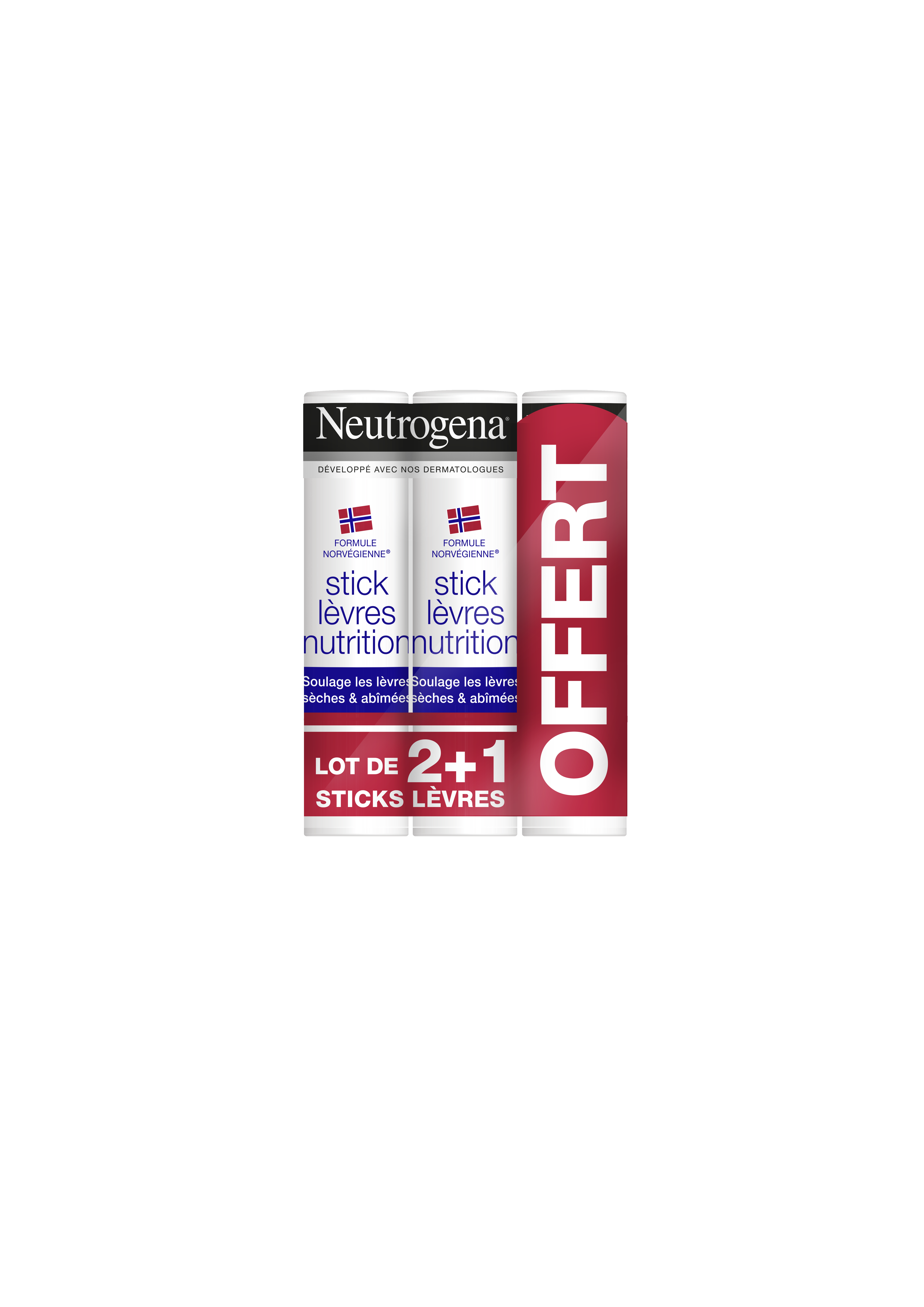 Neutrogena® Formule Norvégienne® Sticks à Lèvres 4,8g Lot de 2 + 1 Offert