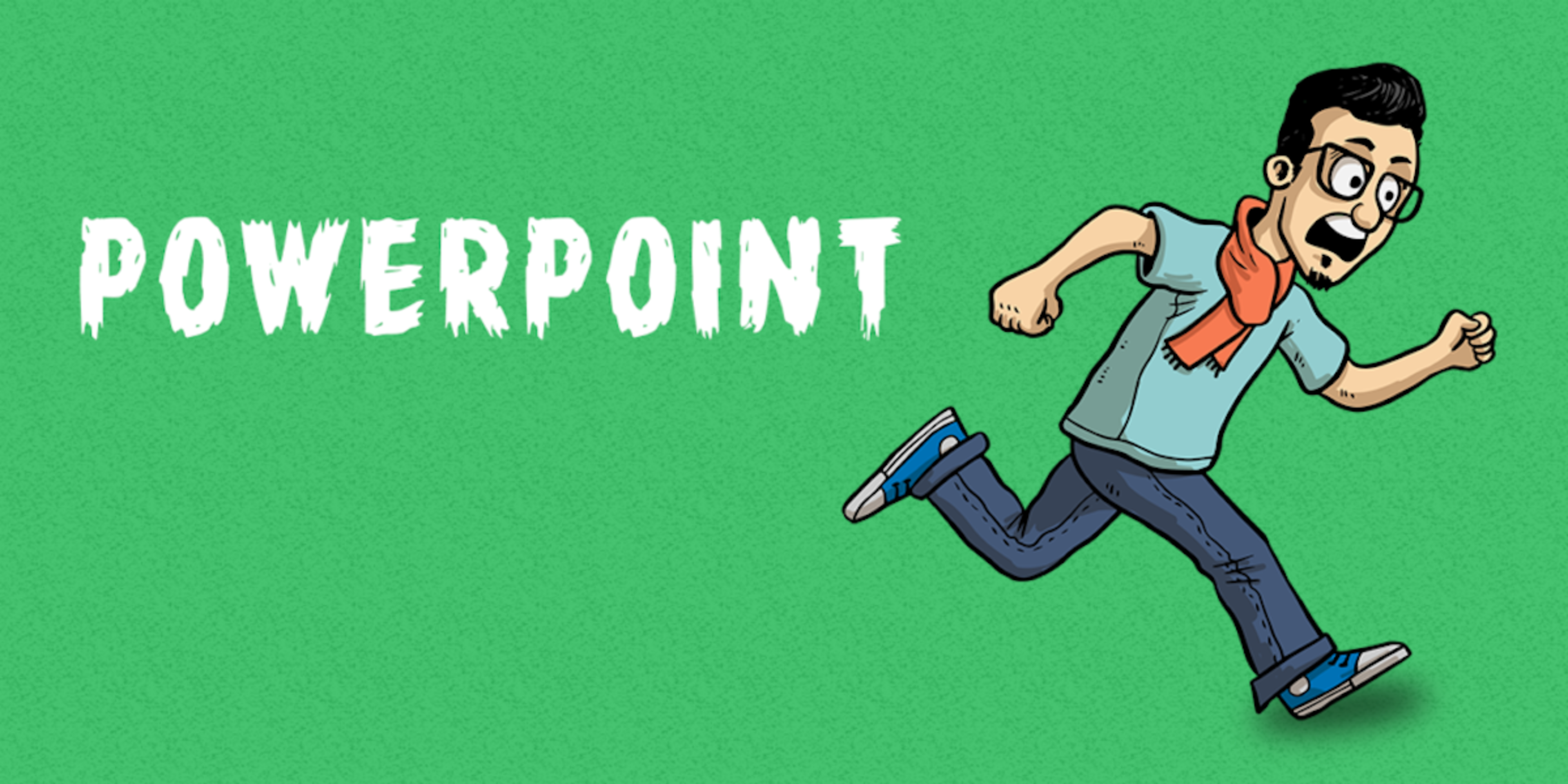 Man running away from the word POWERPOINT
