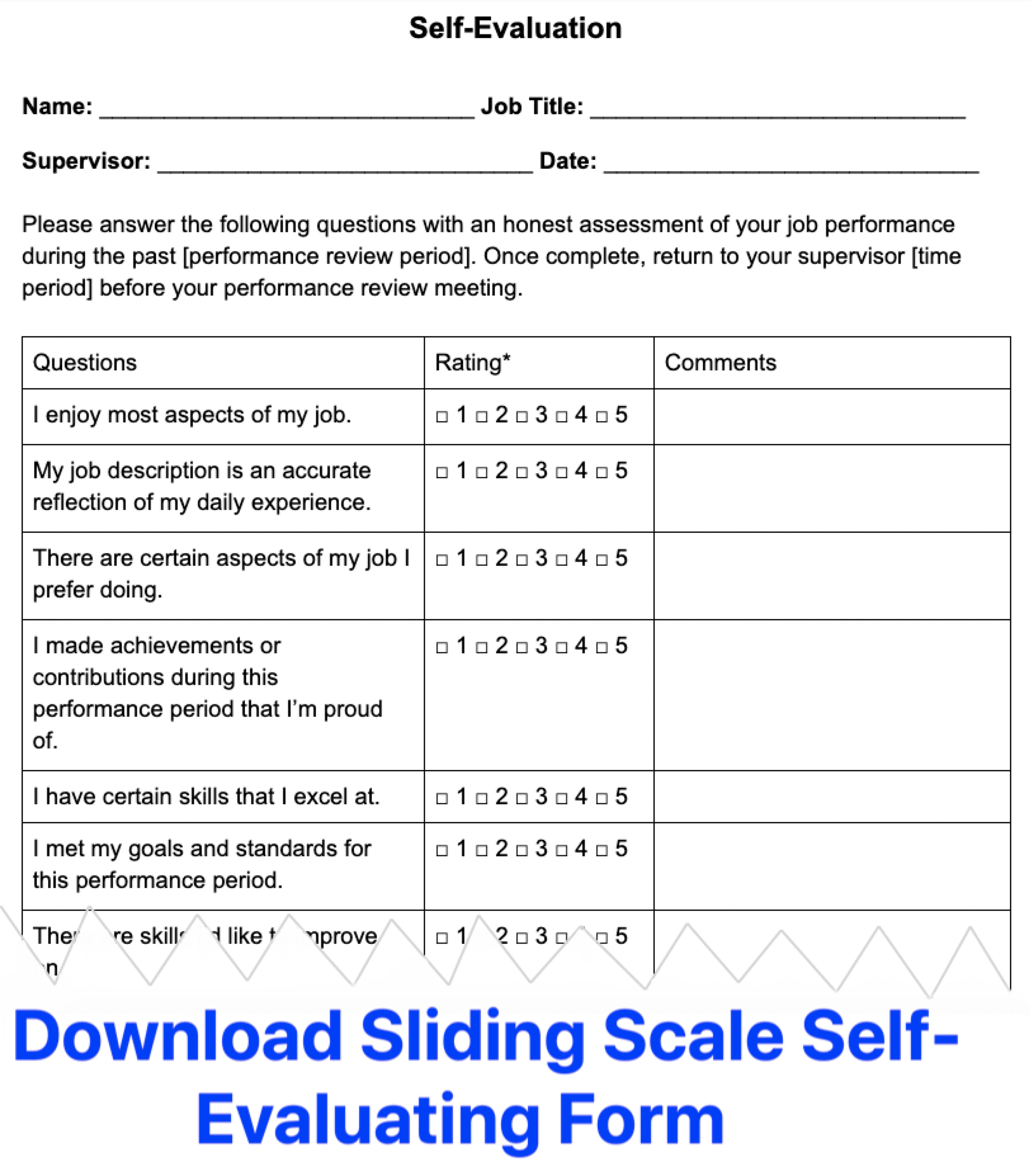 Sliding Scale Self-Evaluations Template