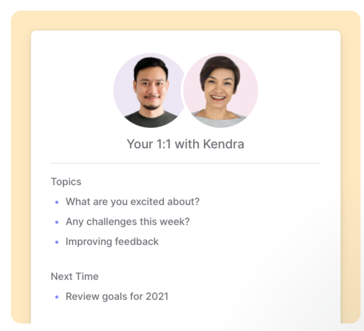 One-on-one meeting in Pingboard