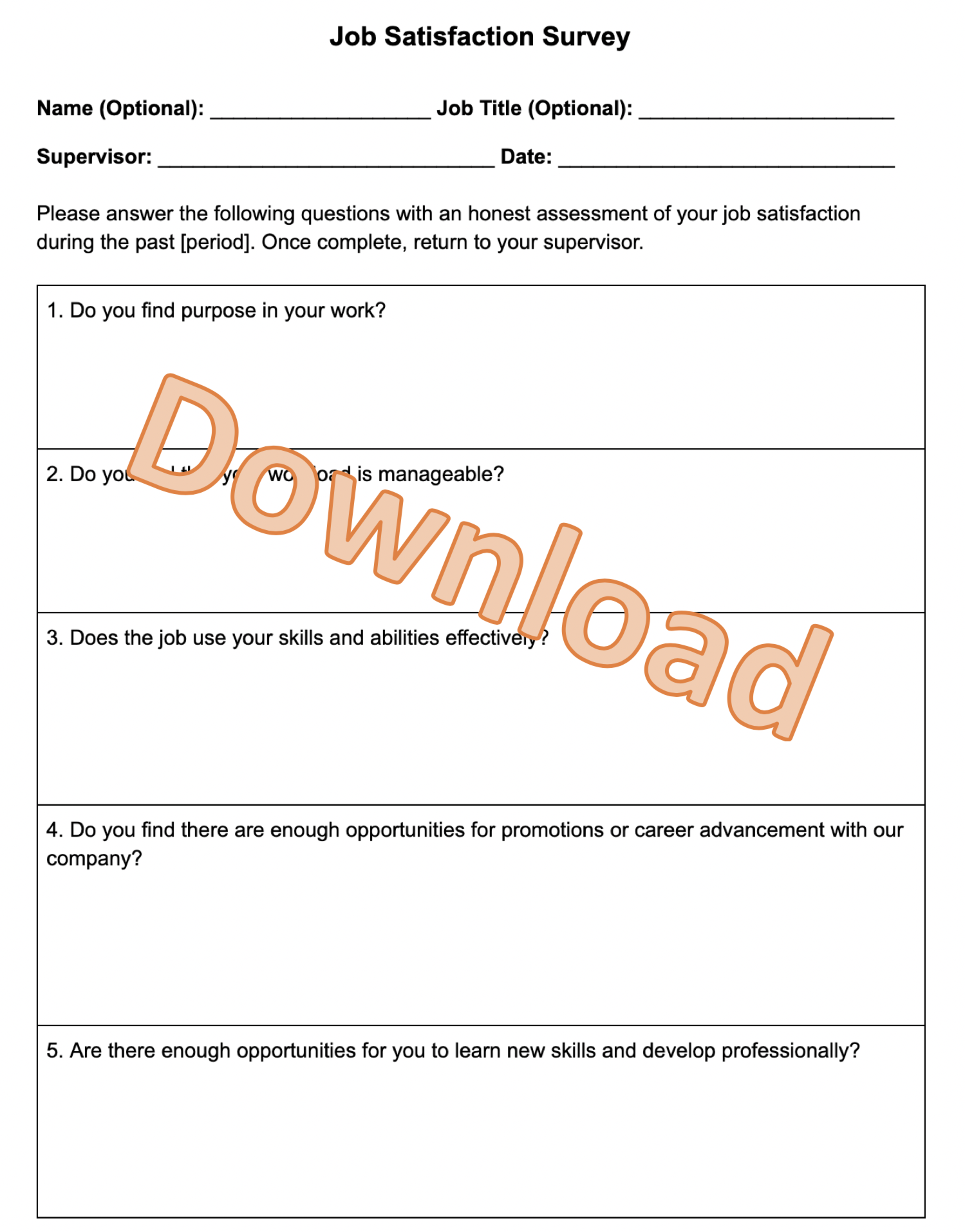 Job Satisfaction Survey Template - Long Form