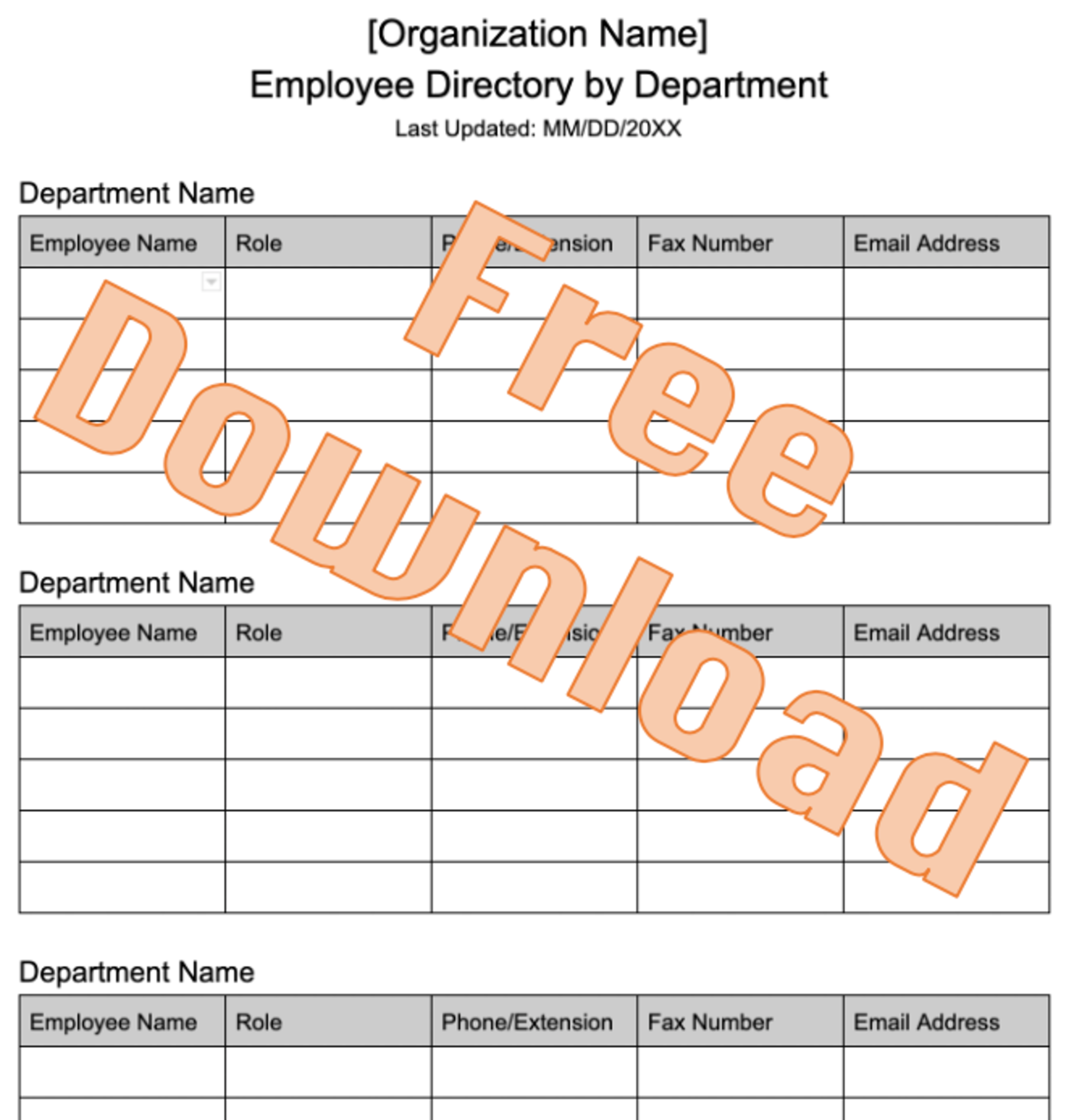 Employee directory by department template (Word)