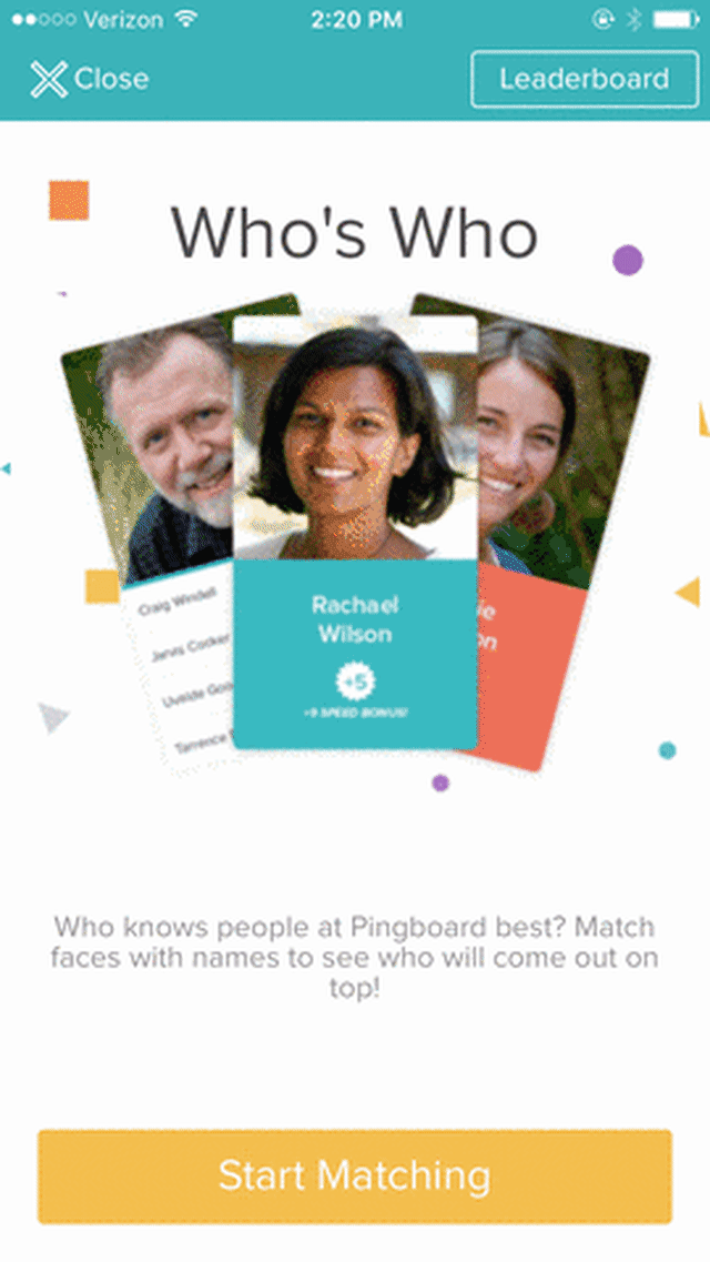 Pingboard Who's Who game on mobile