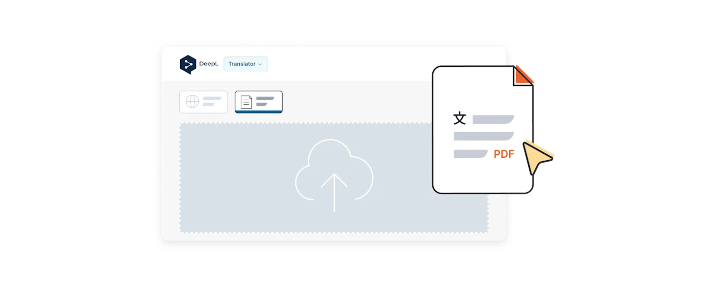 an illustration of DeepL UI showing how it can translate documents like PDFs