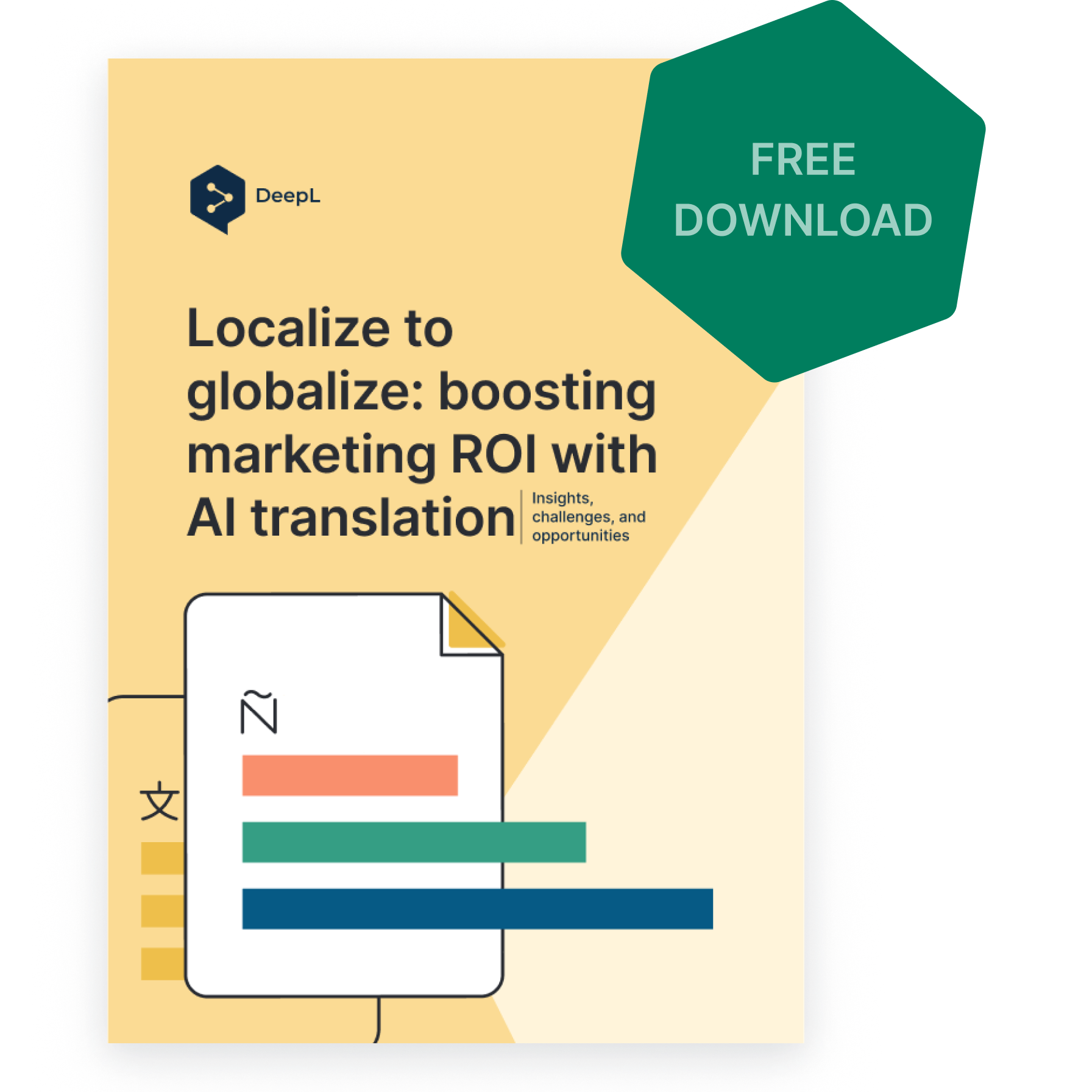 Illustration of the report cover: Localize to globalize: boosting marketing ROI with AI translation. Free download!