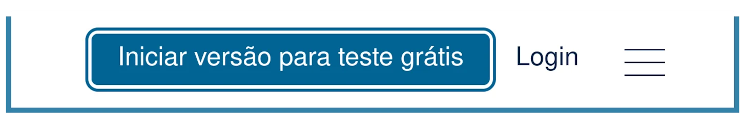 Imagem ilustrando a melhoria na visibilidade do foco em um botão, com a borda mais grossa ao redor do botão: "iniciar período de teste gratuito".