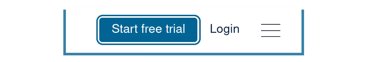 Illustration of improved focus state on a button, with thicker border around the Start Free Trial button.