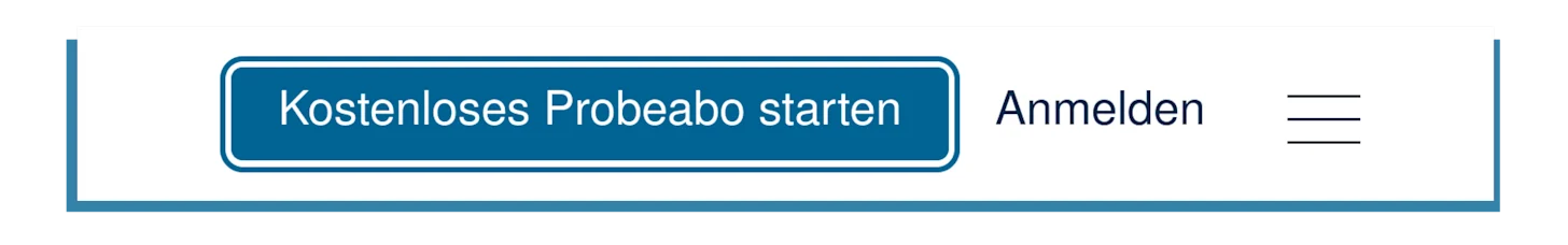 Bild einer verbesserten Schaltfläche. Die Schaltfläche „Kostenloses Probeabo starten“ ist nun von einem dickeren Rahmen umgeben.